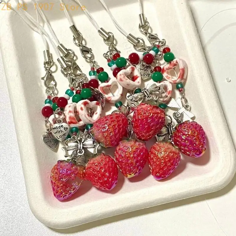 Modern Strawberry Shaped Beads Resin Sweet Fruit Pendants for Necklace Crafts Craft for Fashionable DIY Enthusiasts 55KA