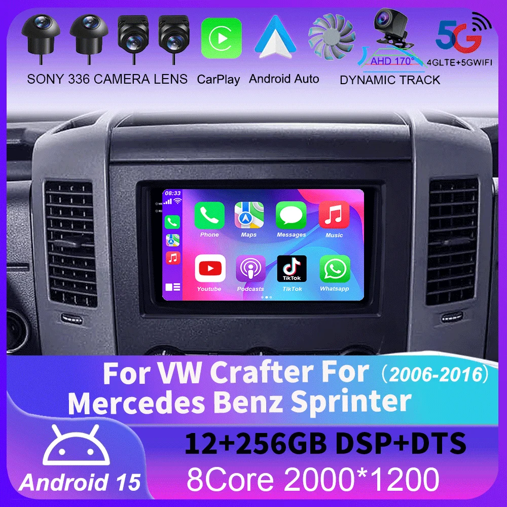 

Android15 QLED For VW Crafter For Mercedes Benz Sprinter 2006- 2016 Car Radio Android CarPlay WIFI GPS Navigation No 2din Player