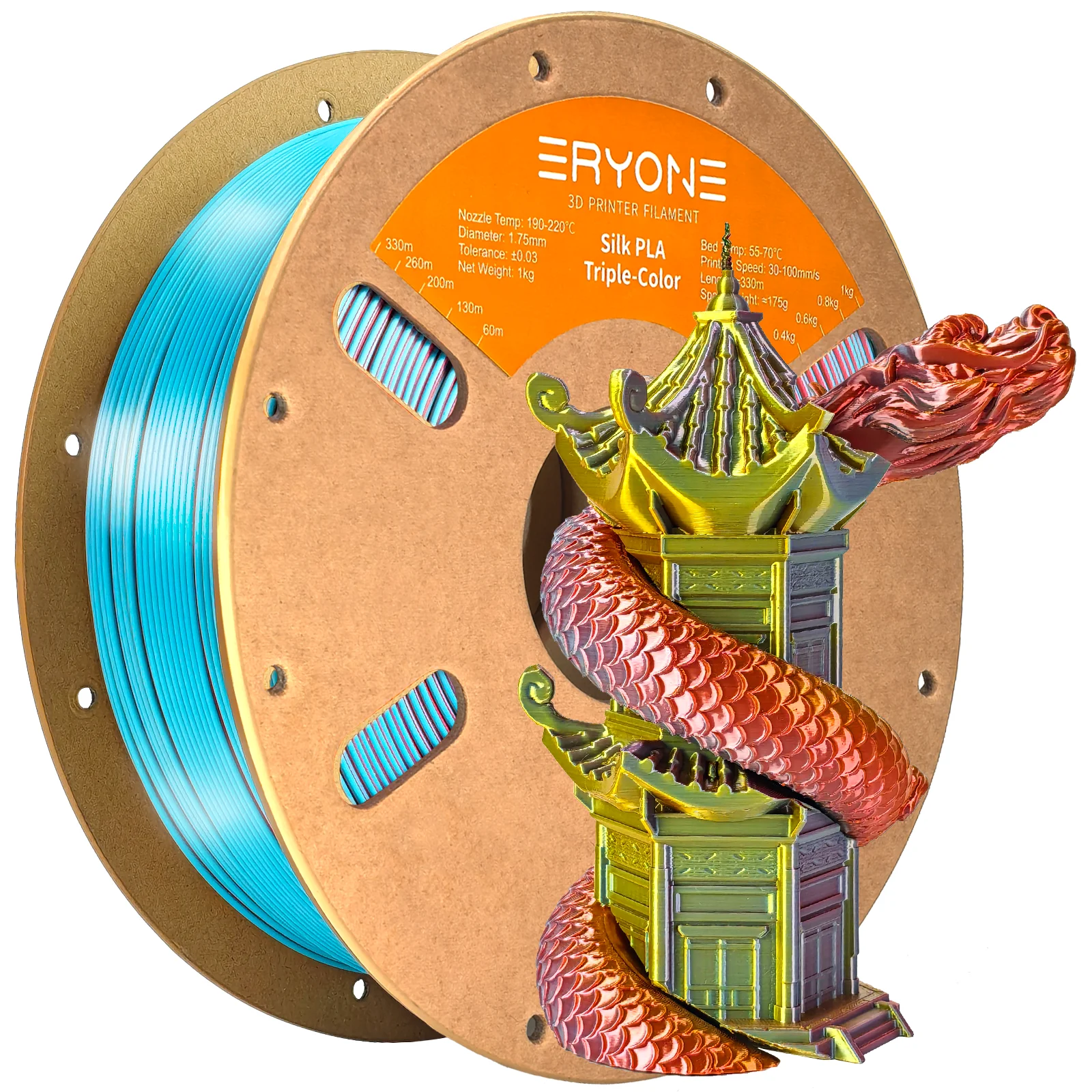 ERYONE 1KG Seiden-Dreifarben-Serie PLA 3D-Drucker Filament 1,75mm, Dreifarbige Koextrusion Seidig Glänzende Oberfläche, 1kg Spule