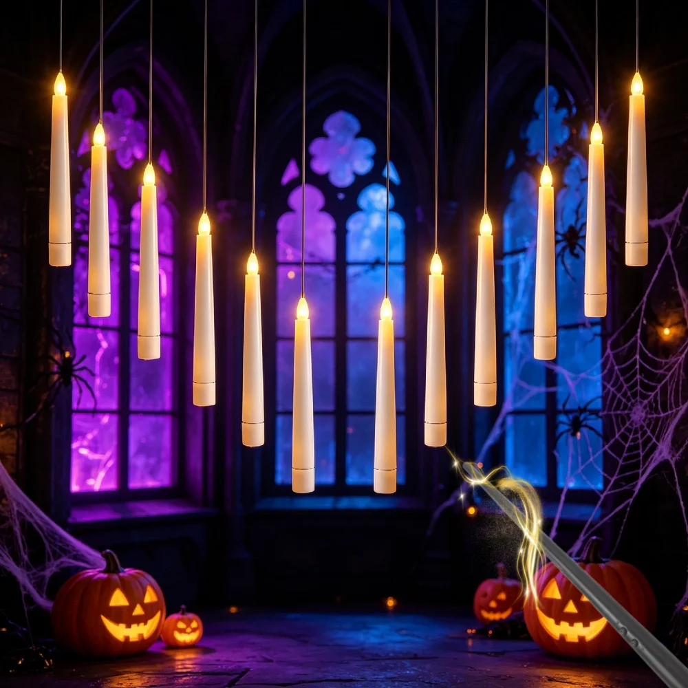 12pcs/set Remote Control Hanging Candle Light Warm White Light Flashing Wedding Birthday Halloween Christmas Table Ceiling Decor