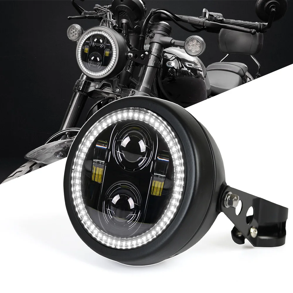 

5.75" Universal Motorcycle Headlight Housing Mount Bracket Kit (No Headlight), Bottom Mount Bucket, Black Aluminum Shell