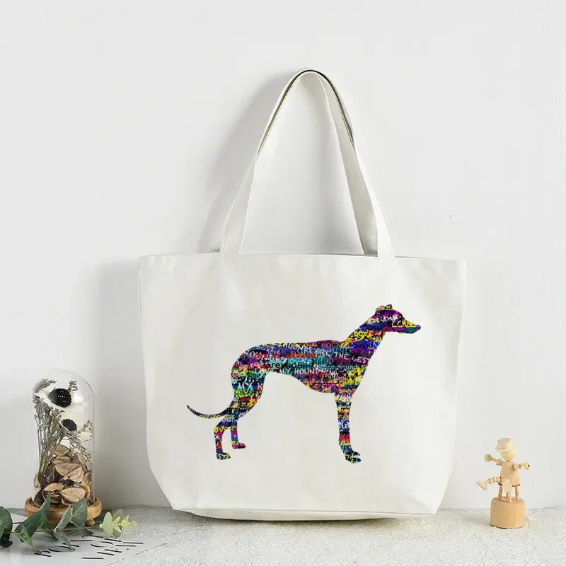 Greyhound Dog Crazy Greyhound Lady Pattern Reusable Shopping Bag Handbag Casual Large Tophandle Bags for Women