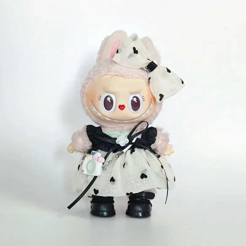

Комплект одежды для куклы Labubu V1 V2 17 см - Kpop EXO Idol Love Bow Ribbon Skirt Outfit, милая плюшевая игрушка, одежда и подарочные аксессуары