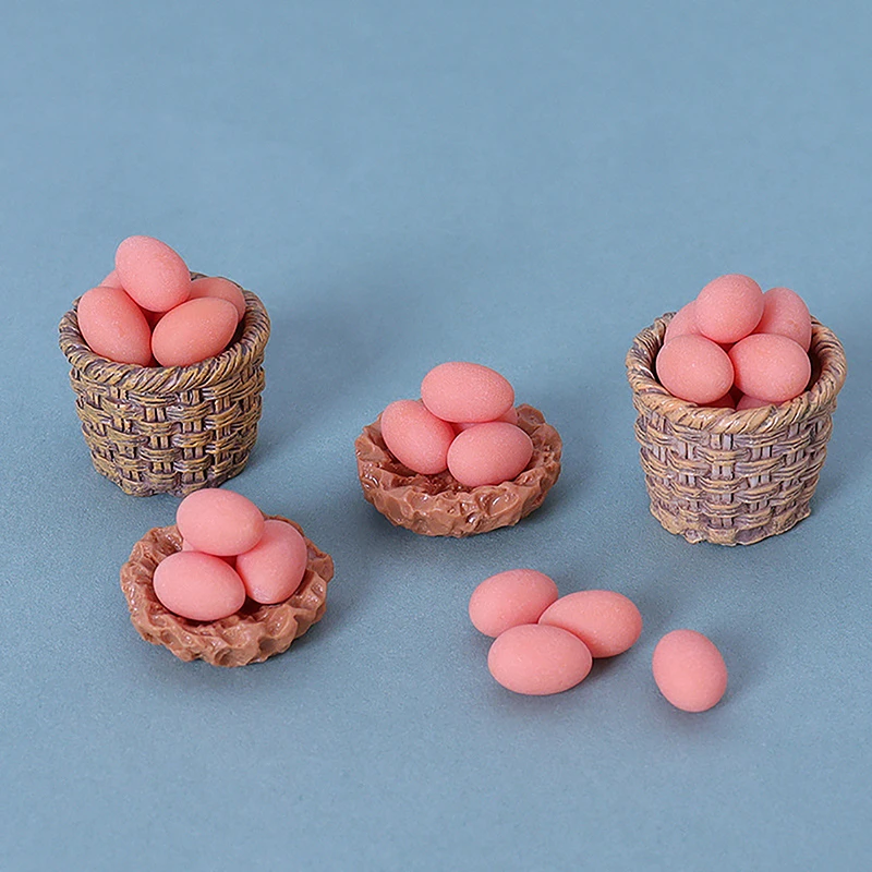 1/12 Dollhouse Miniature Chicken Egg And Nest Model For Doll House Garden Decor Accessories Kids Pretend Play Toys