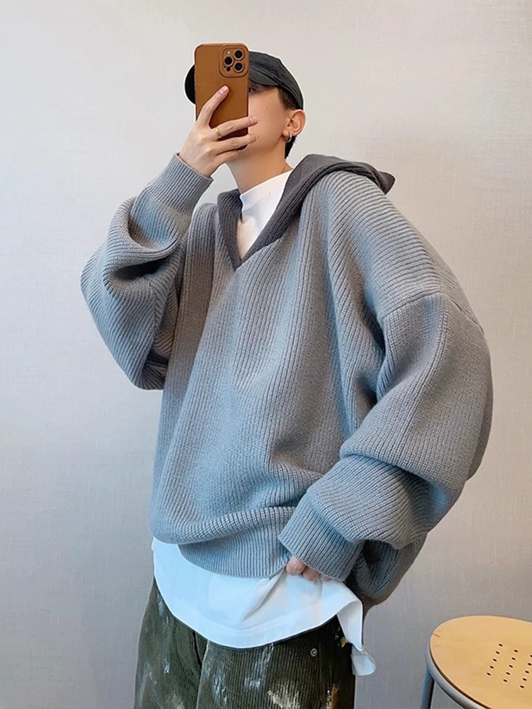 

American Color Blo V-Ne Knitted Sweater Men Women Autumn Loose oulder Drop Casual Sle Hoodie Knitted Sweater