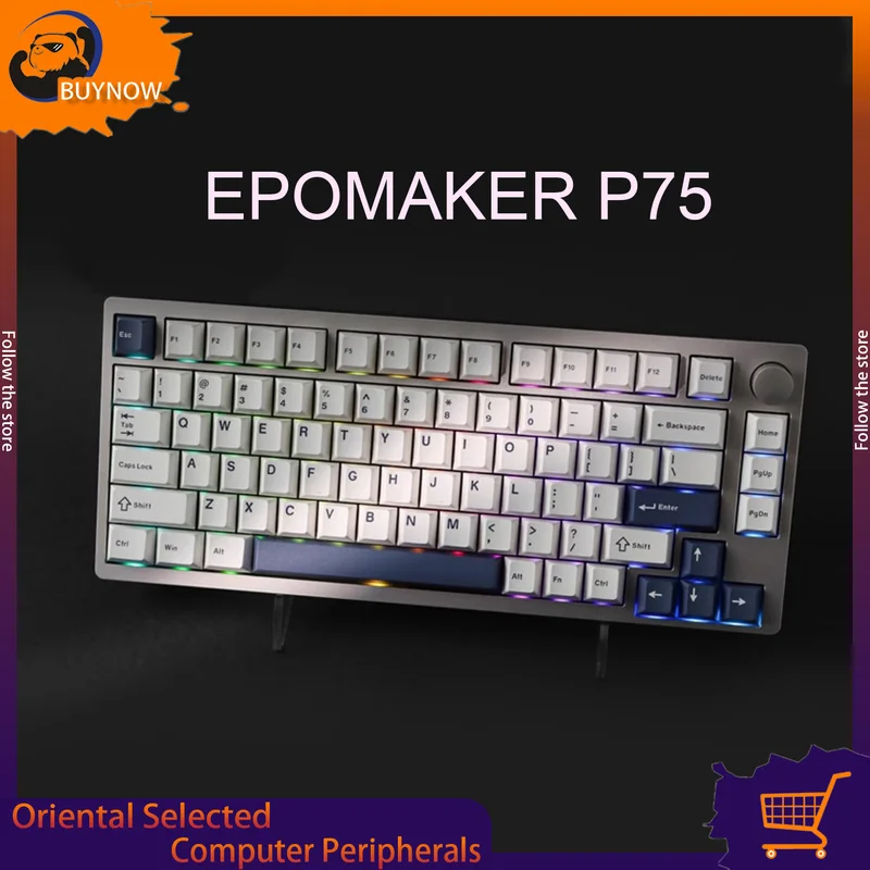 EPOMAKER P75 Wireless Mechanical Keyboard Gaming Tri-mode CNC Aluminum Lump Gasket Customized 75% Layout BT/2.4G/Wired RGB