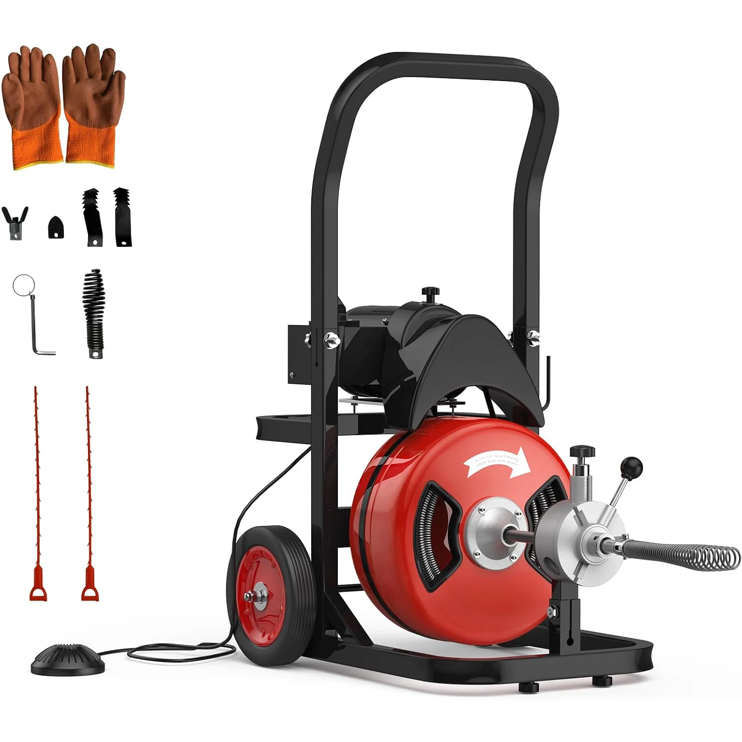 

Электрическая портативная машина для прочистки канализации с автоматической подачей кабеля, 100 футов, 1/2 дюйма, 450 Вт, для труб диаметром от 2 до 4 дюймов, с 6 режущими насадками