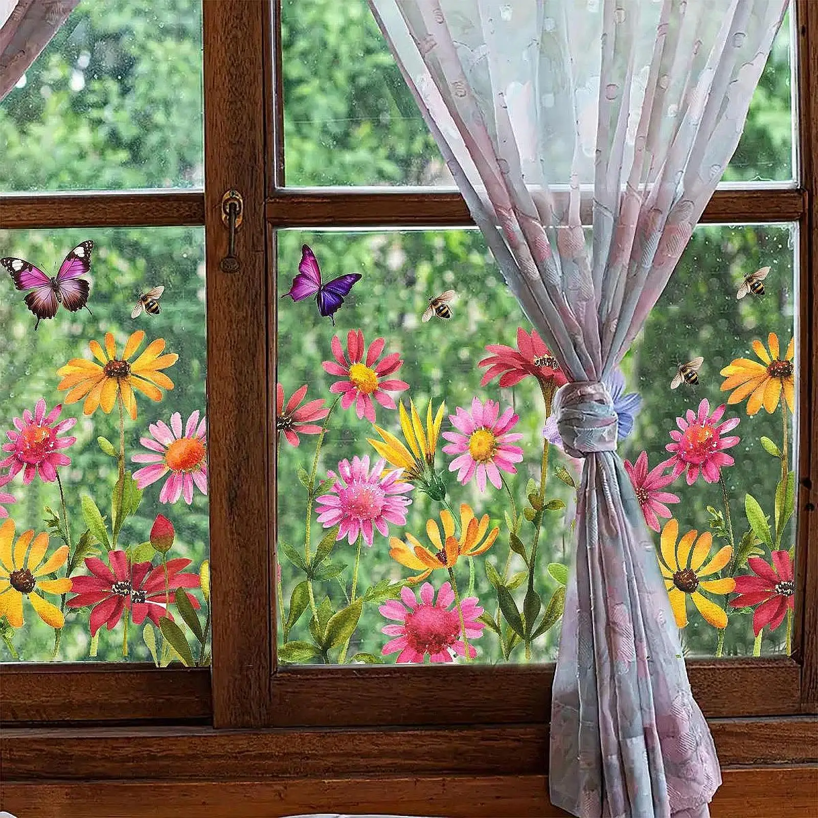 Красочные цветы настенные художественные наклейки на окно 30 см x 60 см для гладкой поверхности