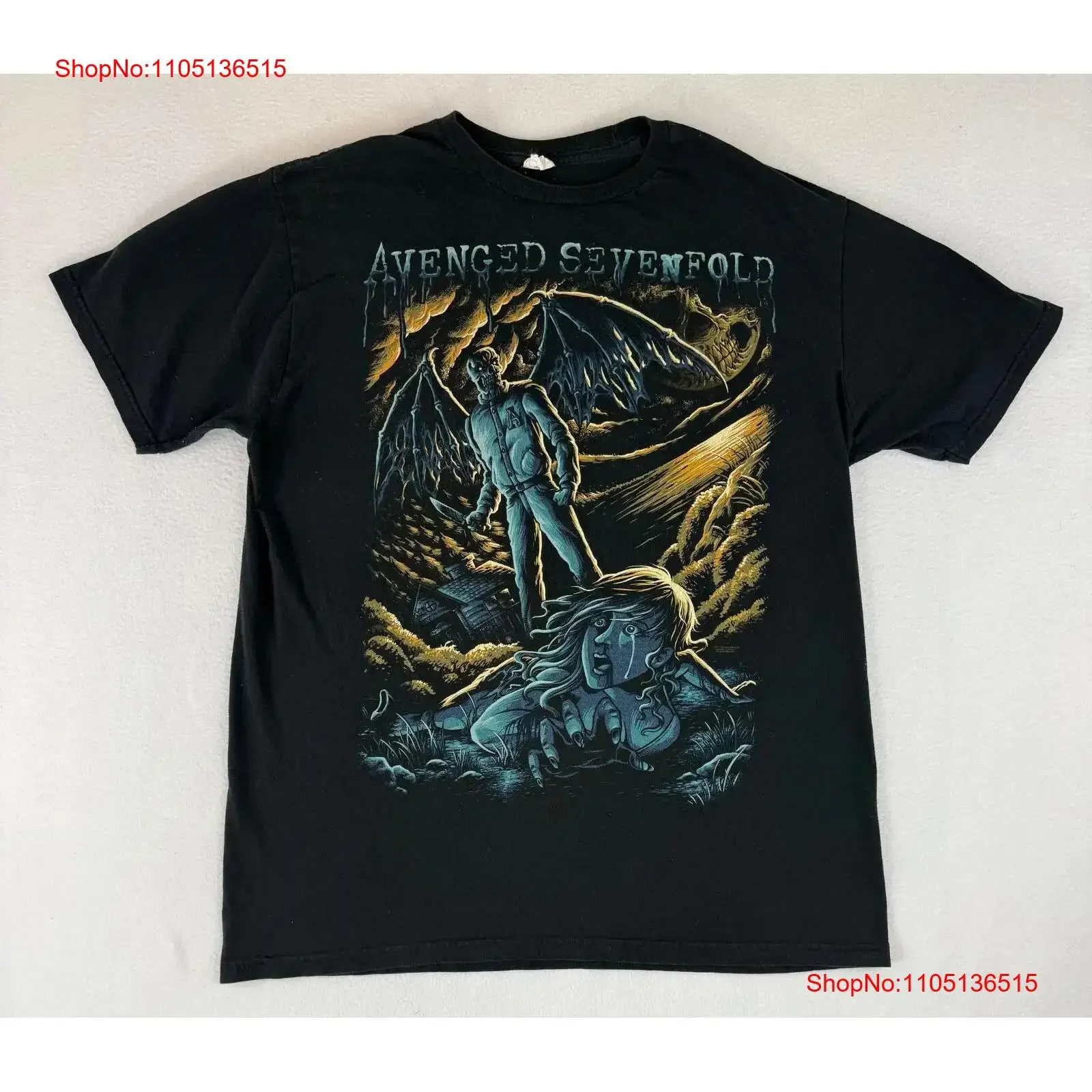 

Футболка Avenged Sevenfold, черная кошмарная синяя группа Demon XL 2011, винтажная стираная, удобная, стильная, модная, слегка с графикой