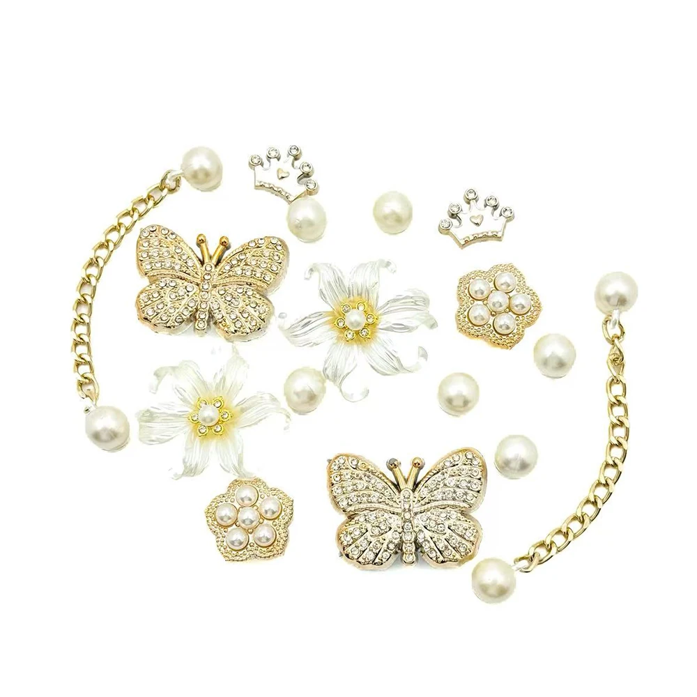 16Pcs Fashion Shoe Charms Set for Sandals Clogs Pins DIY Accessories Butterfly Flower Personalized Sneaker Decorations for Women