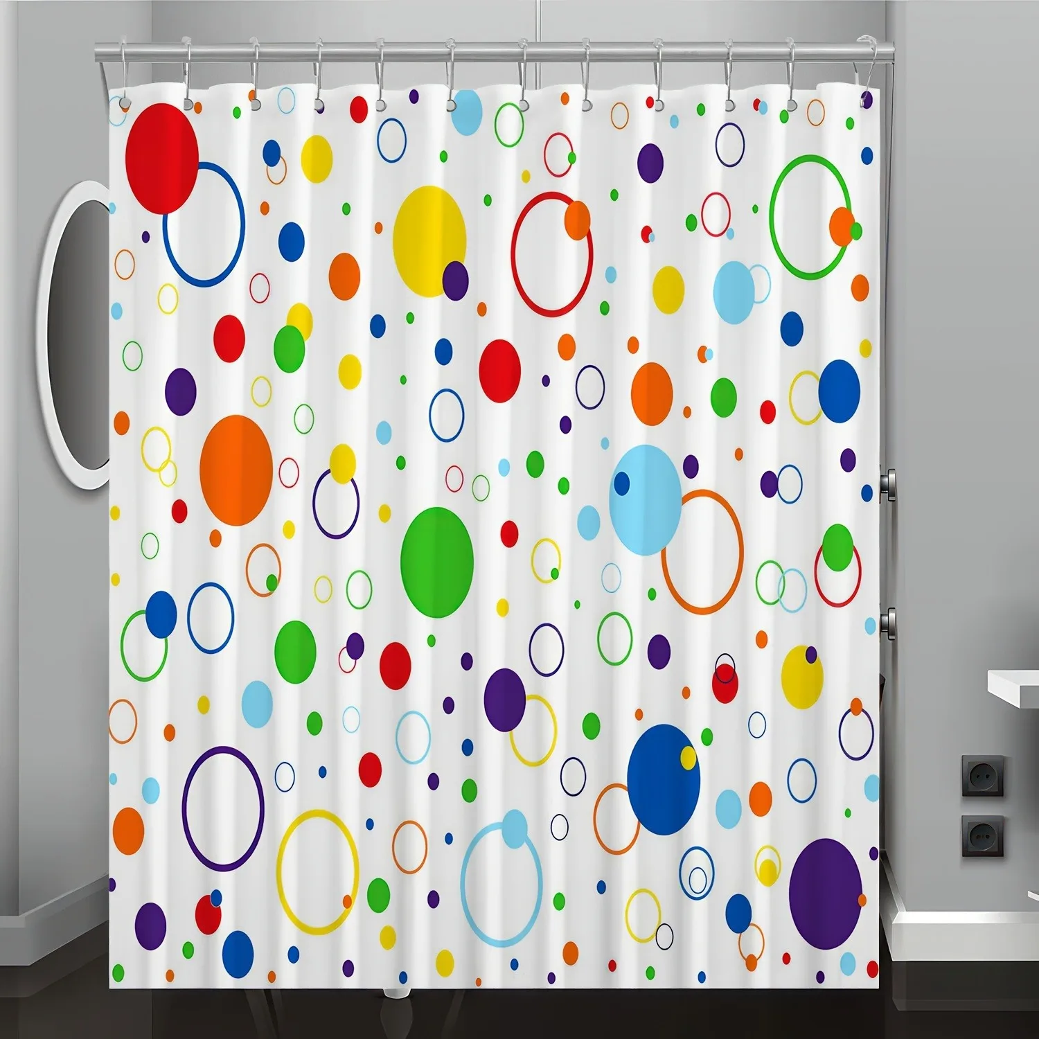 

Colorful wave-shaped circular patterns Shower Curtain Washable Dirt-Resistant Shower Head waterproof Polyester Bath Curtain