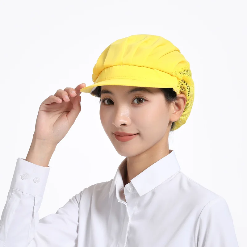 New Kitchen Work Hat Chef Hat Cooking Hygiene Hat Solid Color Baking Smoke and Dust Prevention Semi Breathable Mesh Hotel Chef H