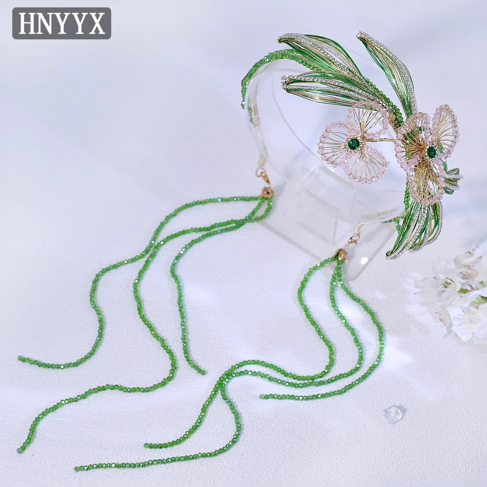

HNYYX Crystal Beaded Headbands for Women Green Crystal Tassel Hair Hoop Boho Style Headwear Wedding Party Hair Accessories A403