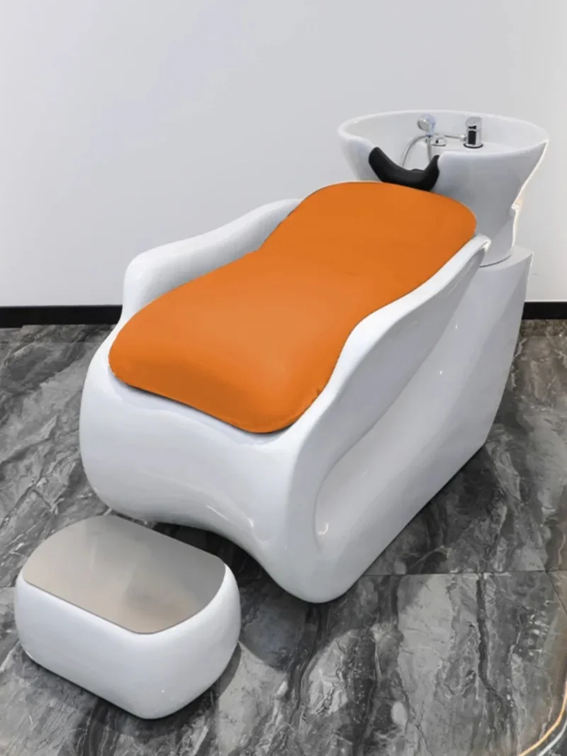 Internet celebrity trendy hair salon semi-reclining ceramic basin shampoo bed