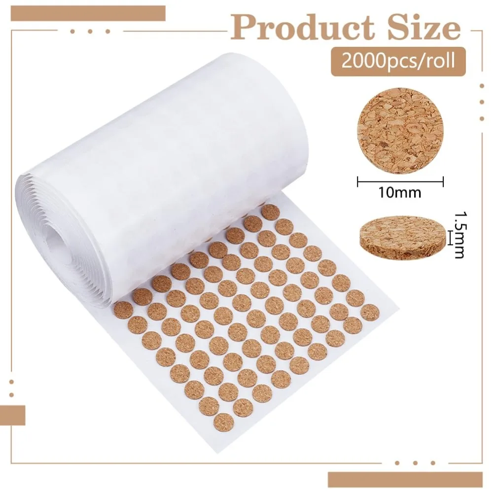 2000pcs 0.39 Inch Adhesive Cork Pads Flat Round Cork Dots Cork Disc Cork Mat for Cabinets and Table Top Items Non-Slip