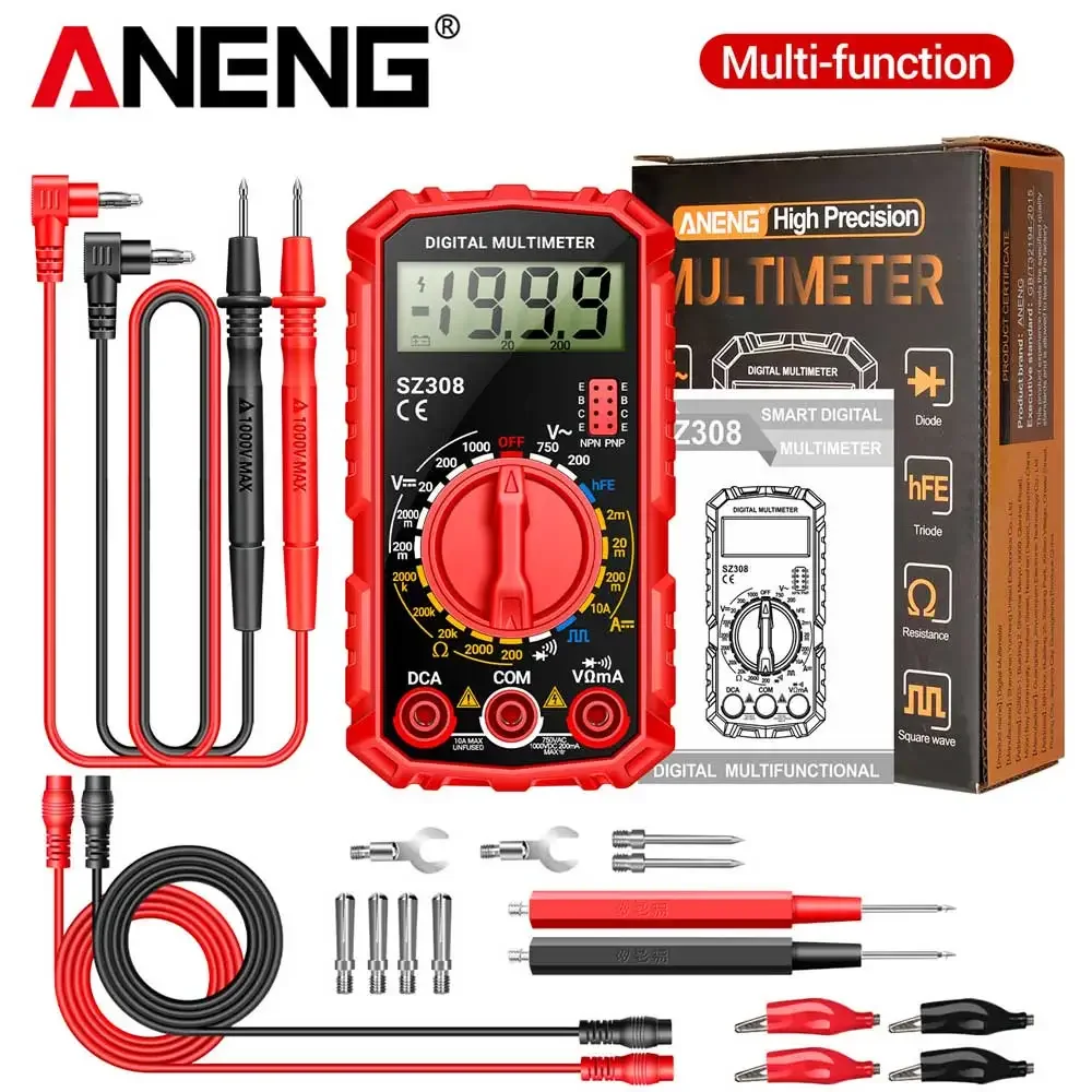 ANENG SZ308 Digitale Multimeter AC/DC Hoge Precisie Multifunctionele Spannings-, Stroom-, Weerstands-, HFE Triode- en Vierkantgolfdetector