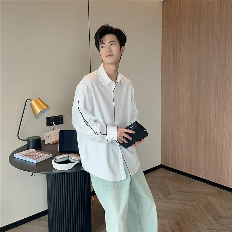 

Мужская рубашка свободного кроя с длинным рукавом, весна-лето, в корейском стиле, плиссированная, повседневная, универсальная, немнущаяся, на пуговицах, из полиэфирного волокна