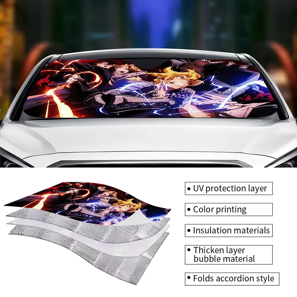 Anime Fullmetal Alchemist Car Sun Shade Windshield Foldable Cute Funny Sunshade By Vincent For Car Truck SUV Blocks