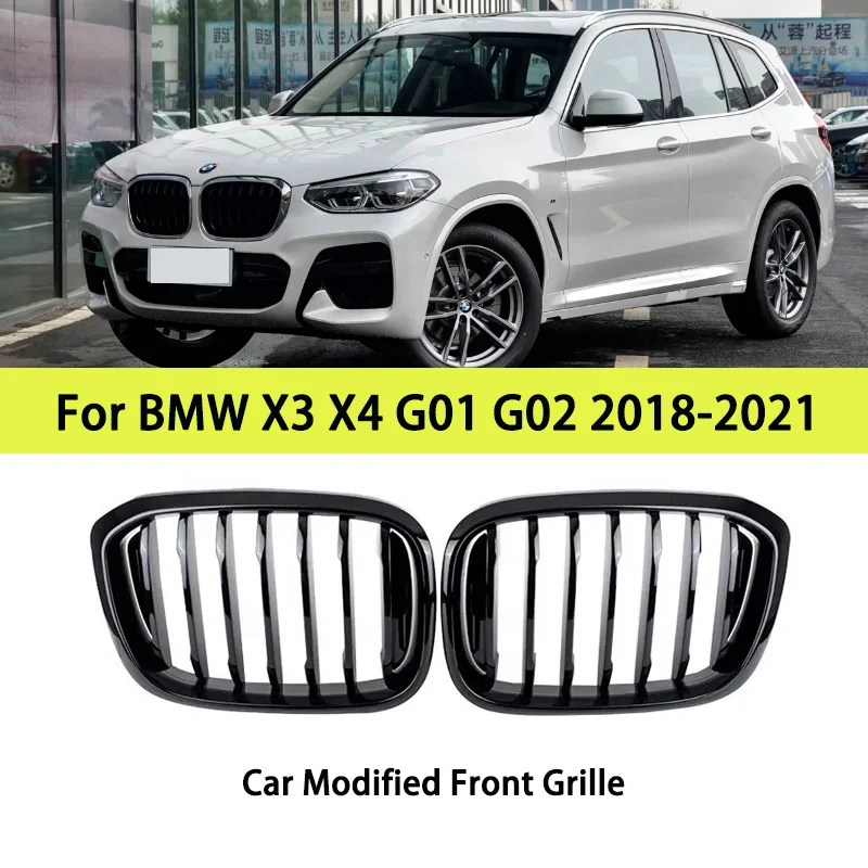 

For BMW X3 X4 18-21 G01 G02 G08 horizontal bar black bright style grille modification