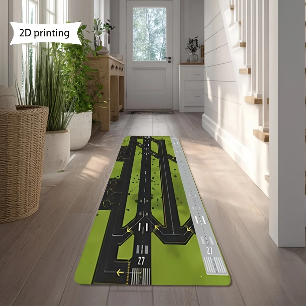 1pc Airport‑Runway Printed Long Runner Rug, Seasonal Home Decor Floor Mat for Living Room, Bedroom, Kitchen & Bathroom, Ideal