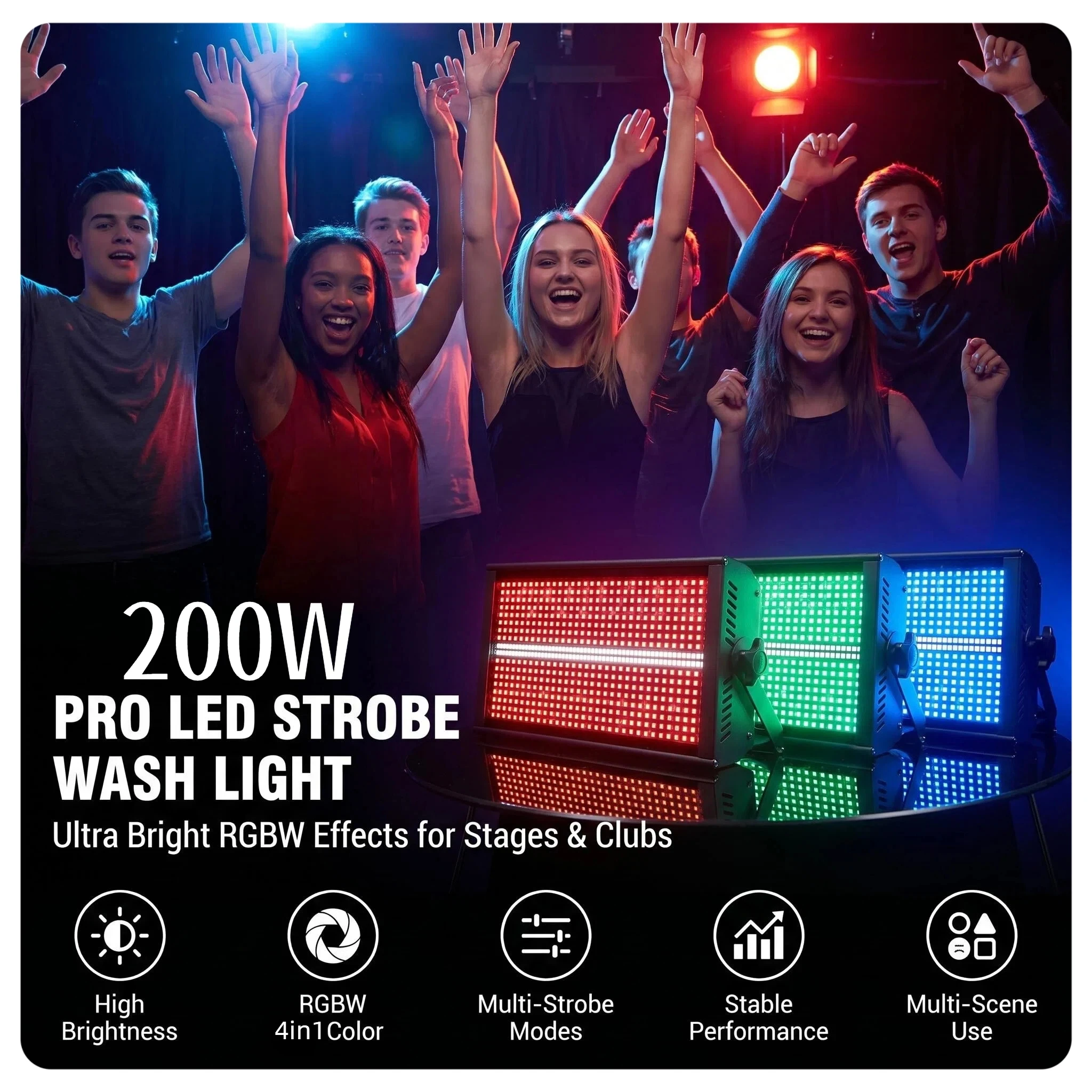 Aluminum Strobe Lighting 200W RGB+W 48+8 Zones Party Decoration Wedding Stage Lights For Dj Disco DMX Music Controller