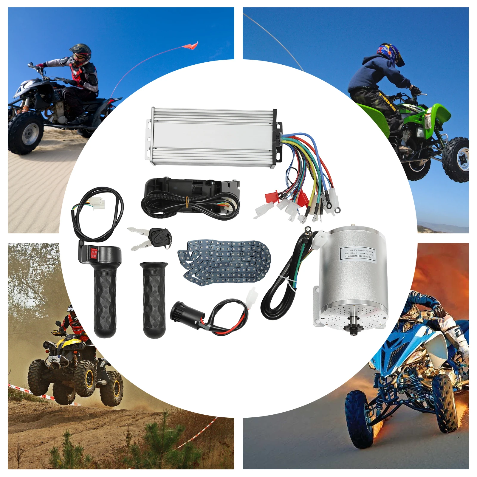 3000W E-Bike Brushless DC Motor Kit, 48V 60V 72V 6000rpm Motor with 3 Speeds Electric Scooter Motor Controller