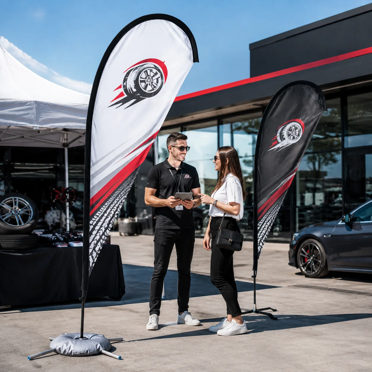 Custom Feather Flag Teardrop Shape Outdoor Banner with Logo Printing for Trade Show Event Marketing