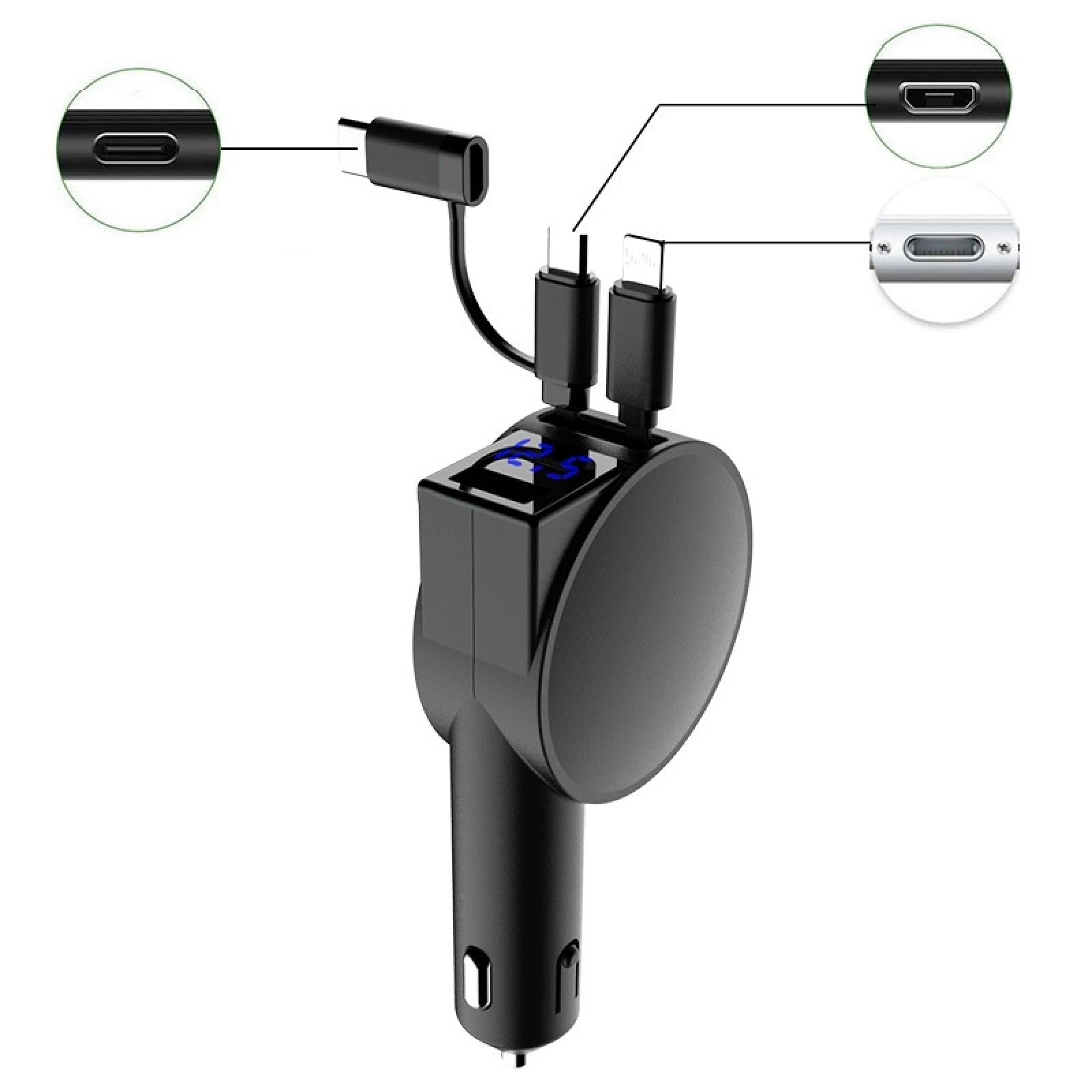 

3 In 1 40W Fast Charging Dual Cable Retractable Car Charger