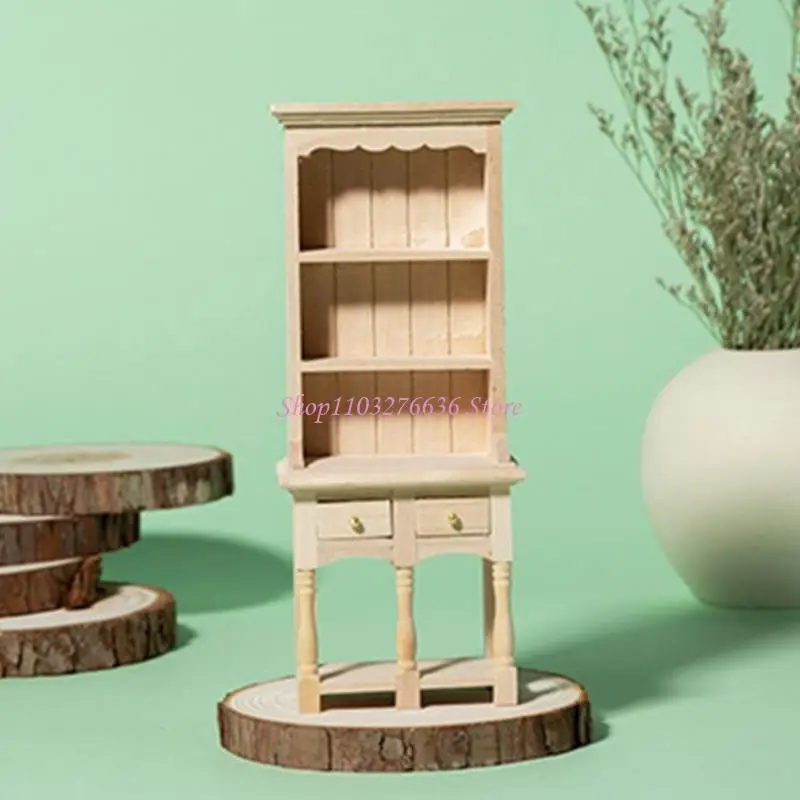 R6FD Miniature Cabinet Model Doll House Furniture Bookshelf with Functional Drawers