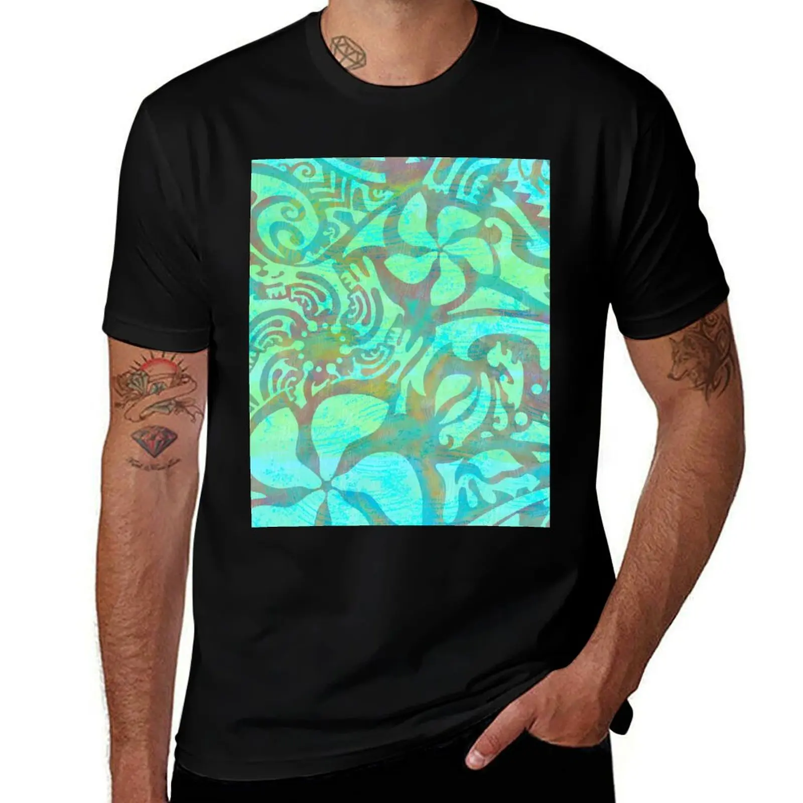 

Polynesian Teal Print T-Shirt Work Utility Short Sleeve Shirt