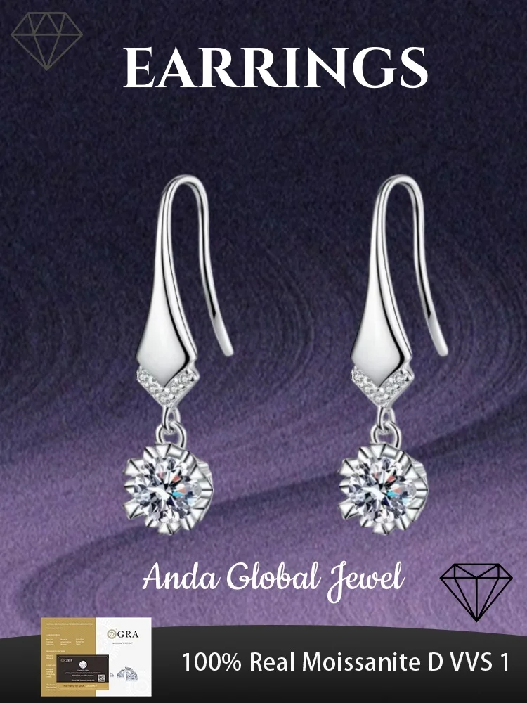 

Moissanite 925 Sterling Silver Earrings with V-shaped Micro Inlaid Light Luxury Women's Fashionable and Noble Jewelry Gifts