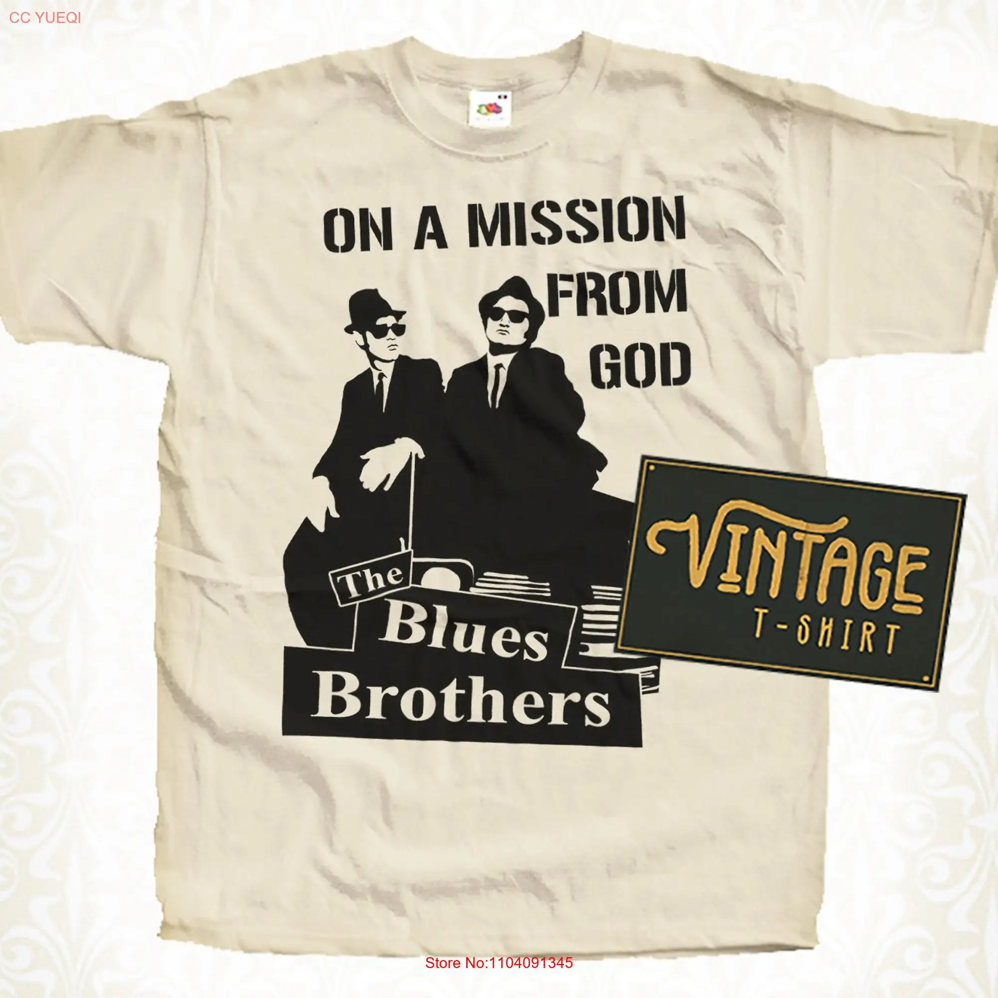 The Blues Brothers V10 T Shirt Vintage Natural color Men's DTG Digital Print SIZES S M L XL 2XL 3XL 4XL 5XL