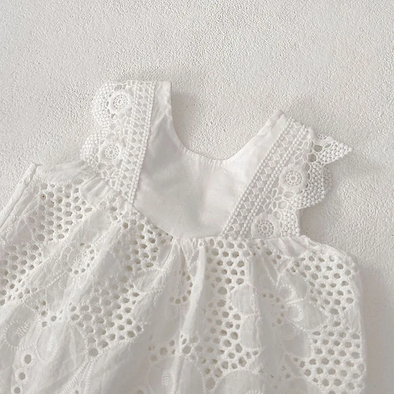 2024 Summer New Baby Lace Clothes Set Girls Flower Love Lace Splicing Vest + Bloomer Infant Outwear 2PCS