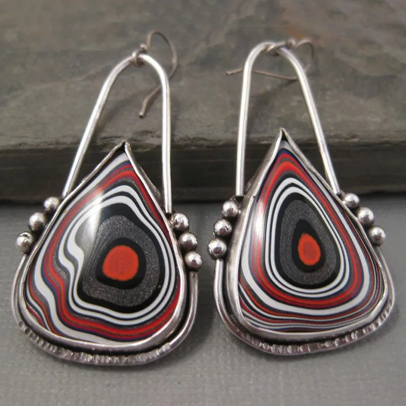 Vintage Teardrop Enamel Unique Charm Women's Earrings Hot Sale Abstract Pattern Drop Earrings Wholesale