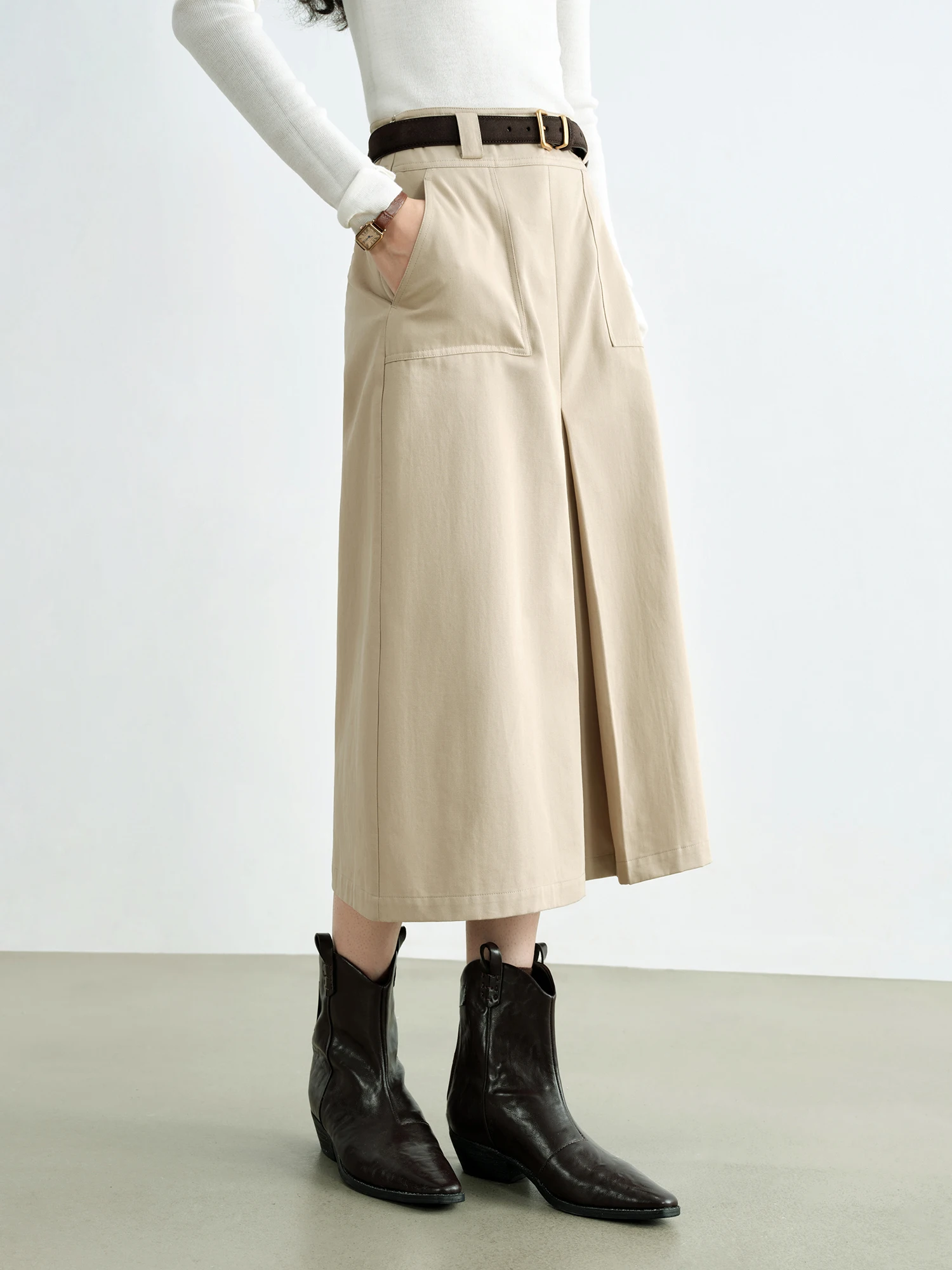 ​ZIQIAO 2025 Women's Knife Pleats Midi Skirt - Office Casual Straight Cut Hip Slimming Work Skirt with Pencil Silhouette​