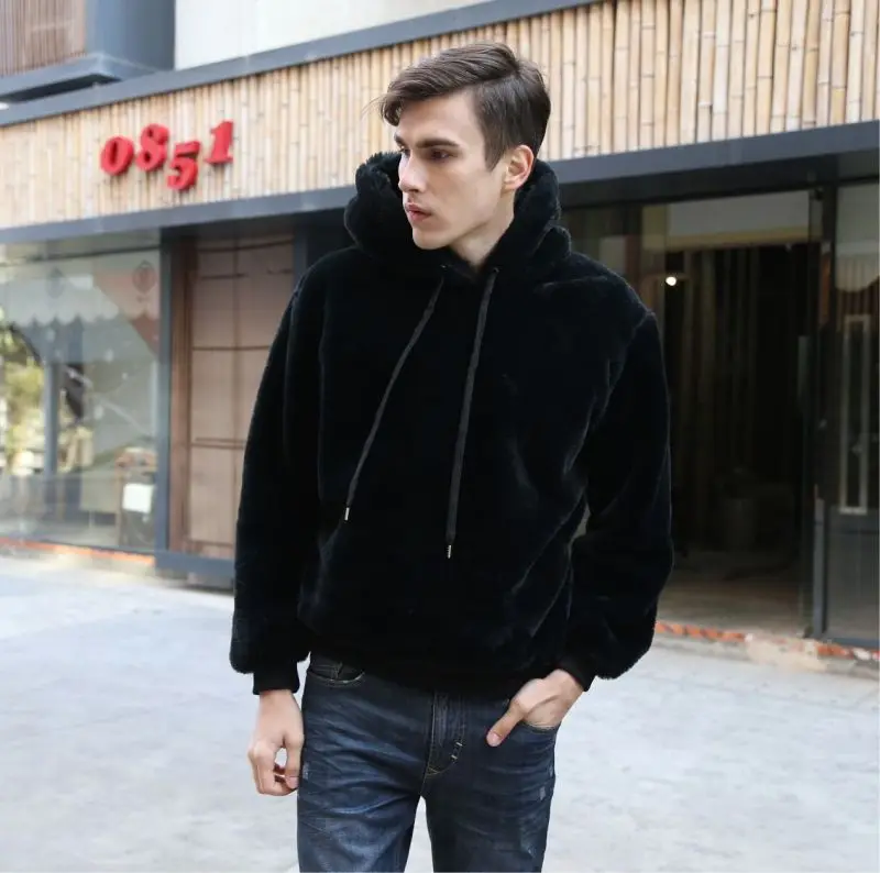 

Faux Mink Fur Man Hoodie Male Hooded Thick Plush Cotton Sweatshirt Men Black Men Winter Clothing Casual Fluffy Boys Hoodies Xxxl