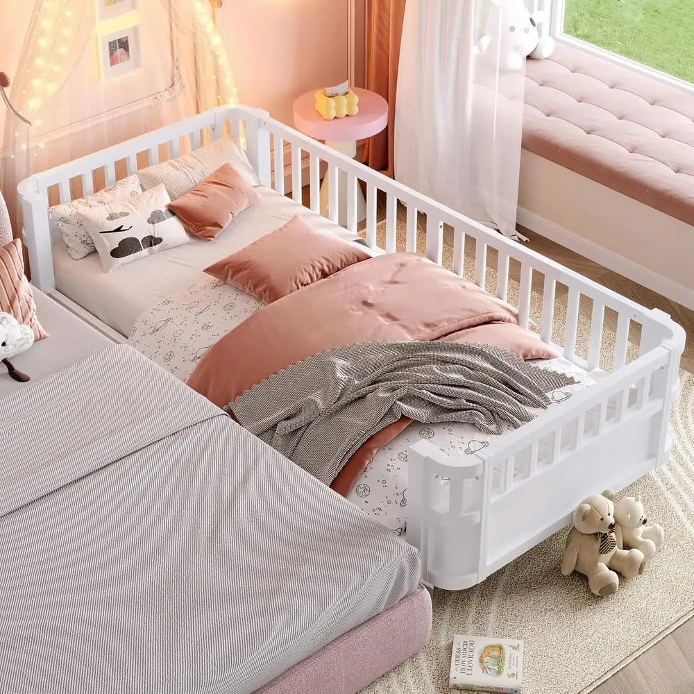 

Белая односпальная кровать-софа Twin XL со съемными защитными бортиками, из массива дерева, подходит для мальчиков и девочек
