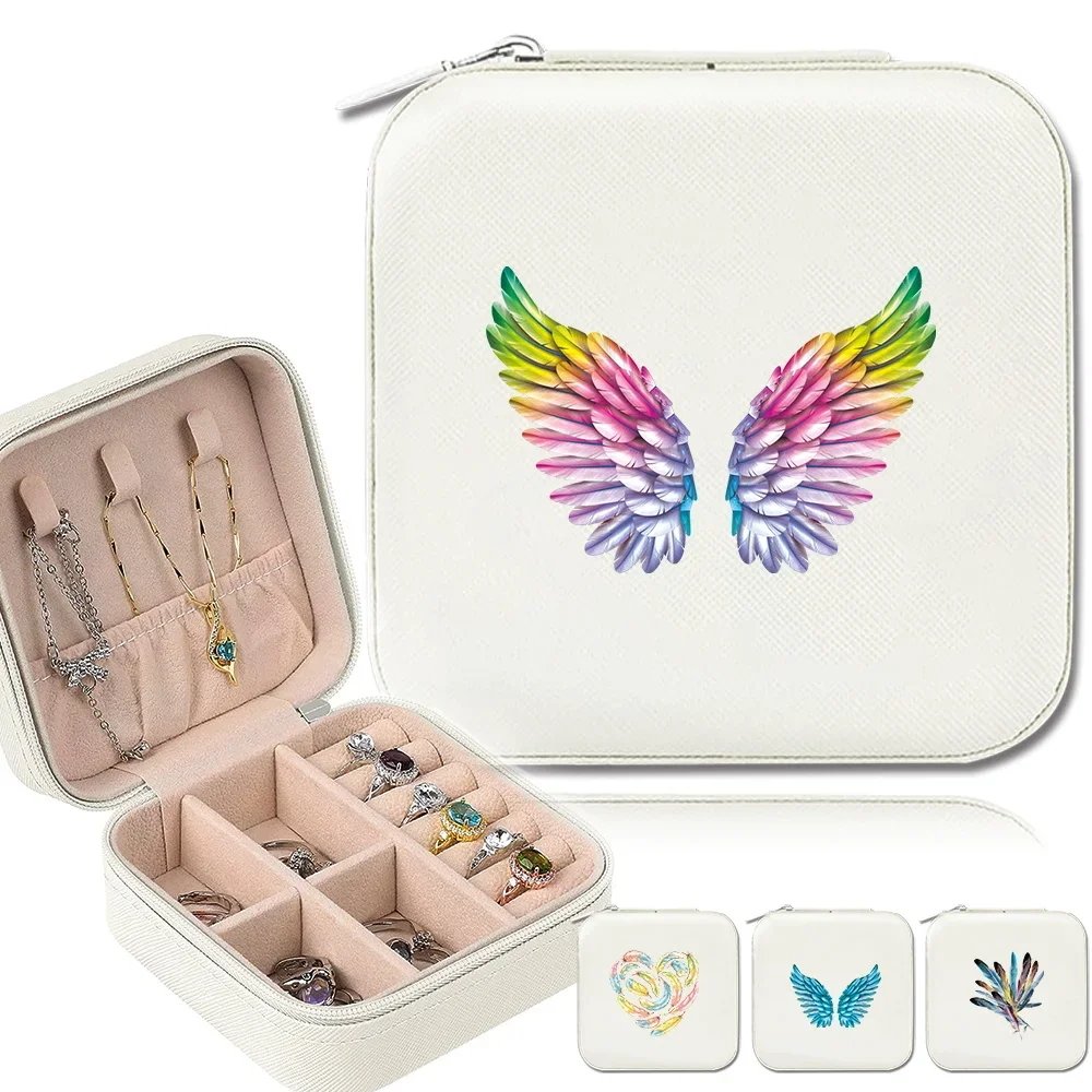 Desktop Drawer Necklace Ring Seat Jewelry Storage Box with Zipper Bracelet Earrings Feather Pattern Series Organizer Display