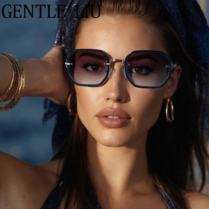 

Punk Small Frame Square Sunglasses Women 2025 Luxury Brand Vintage Trendy Metal Frame Polygon Sun Glasses Driving Eyewear Shades