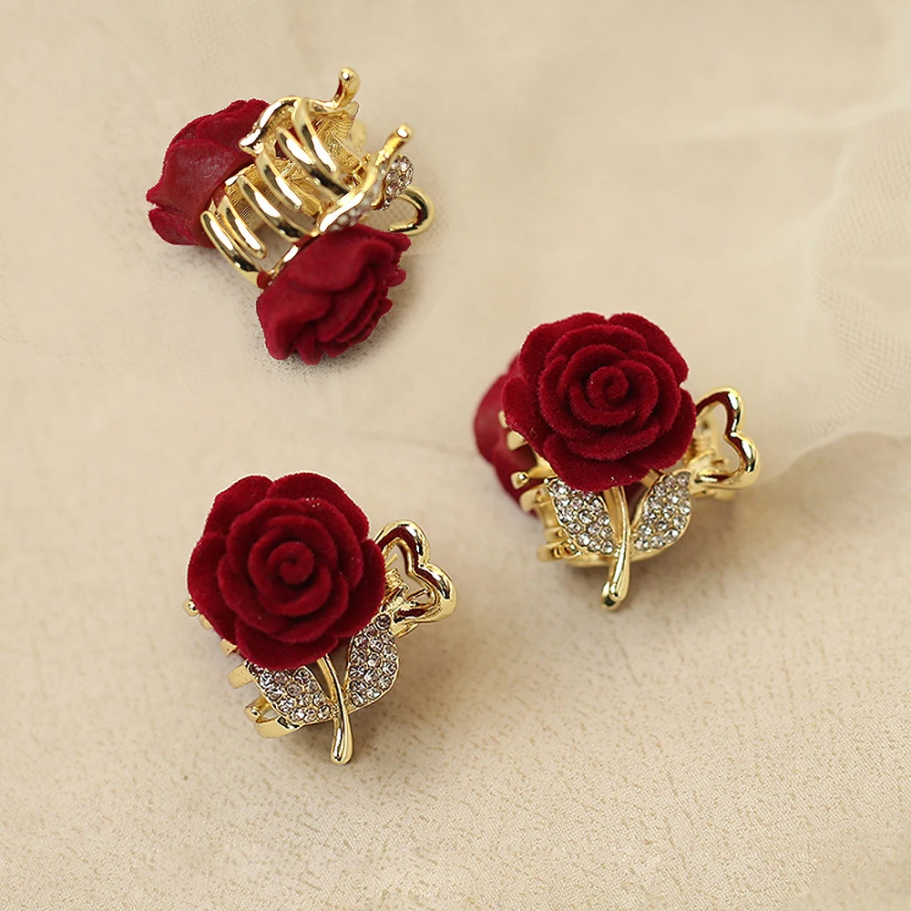 

Модные заколки для волос в форме розы со стразами для женщин и девочек, простая боковая челка, металлический зажим для челюсти, мини-головные уборы, подарок на день рождения