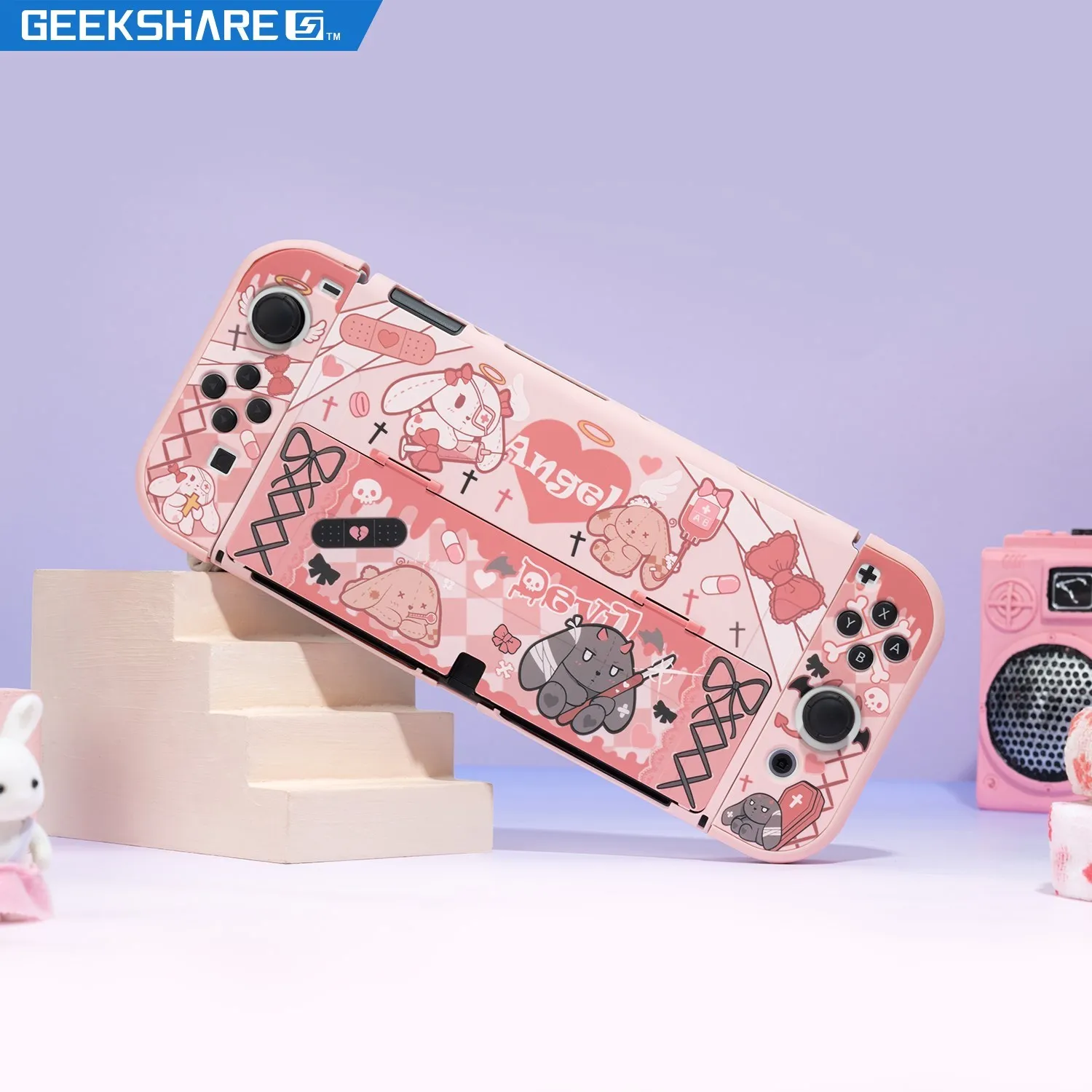 GeekShare Protective Case Gothic Rabbit Cartoon Cute for Nintendo Switch OLED Shell Split Joy-con Cases Hard Shell New