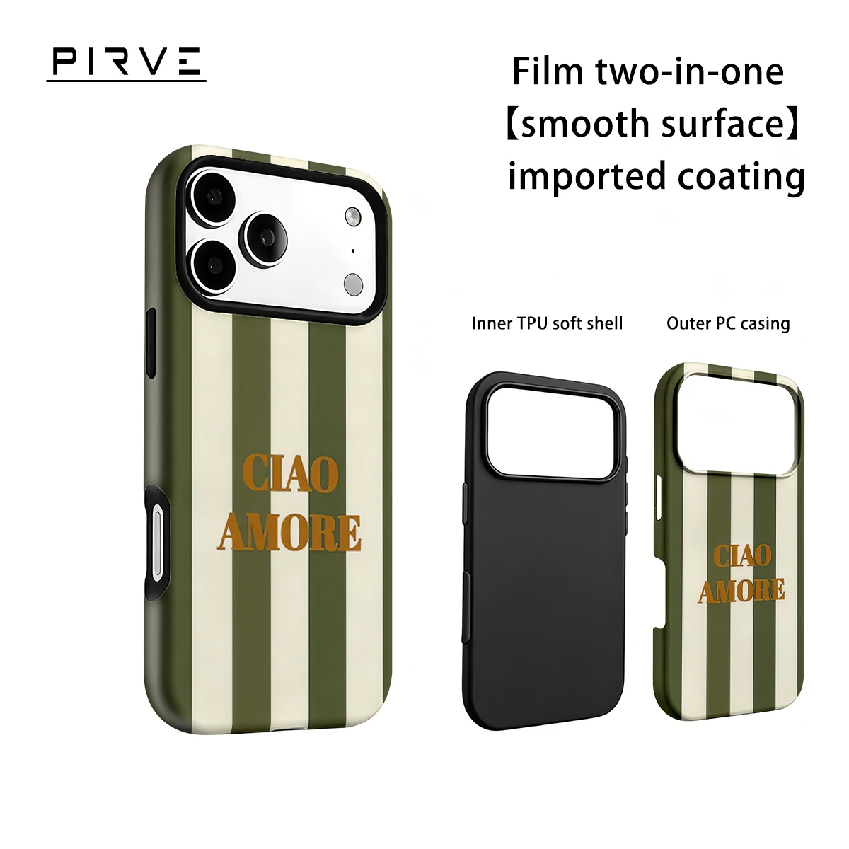 Funda Protectora Rígida de PC para iPhone 18 17 16 15 14 13 12 Pro Max Air 16e Max CIAO AMORE KAKI, Diseño de Película Coreana