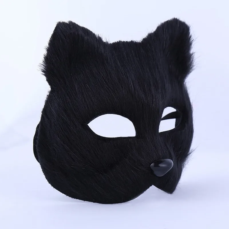 Masque pour les yeux demi-visage en forme de renard créatif pour femme, faux cheveux longs, masque animal sexy, accessoires de costume de cosplay, fête d'Halloween et de carnaval