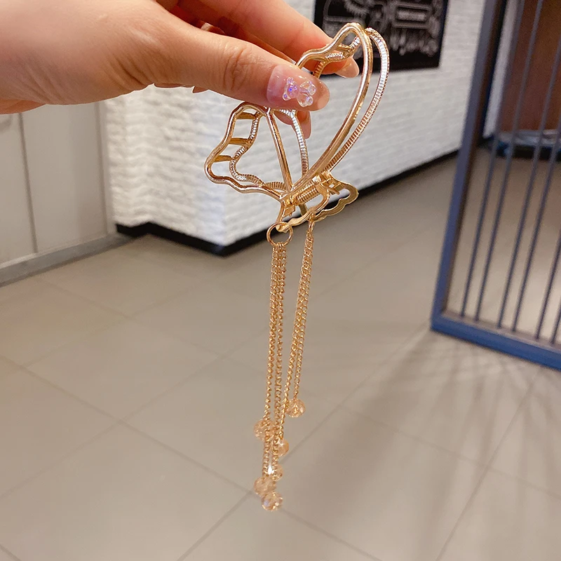 Fashion Metal Hair Claw For Women 2022 Girls Crystal Tassel Gripping Clip Rhinstone Pendant Hair Grip Geometric Hair Accessories