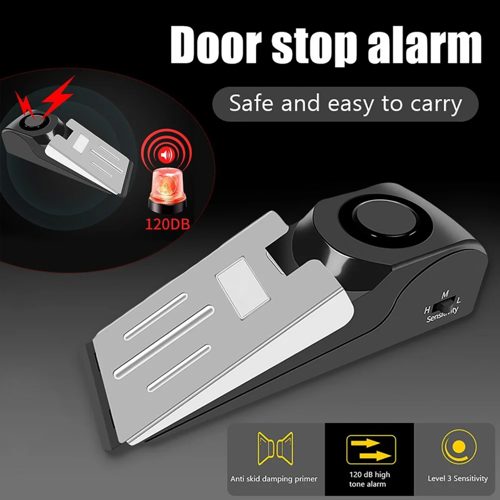 Tope de puerta inalámbrico de 120 db, sistema de bloqueo de alarma, antirrobo, con forma de cuña, para seguridad del hogar