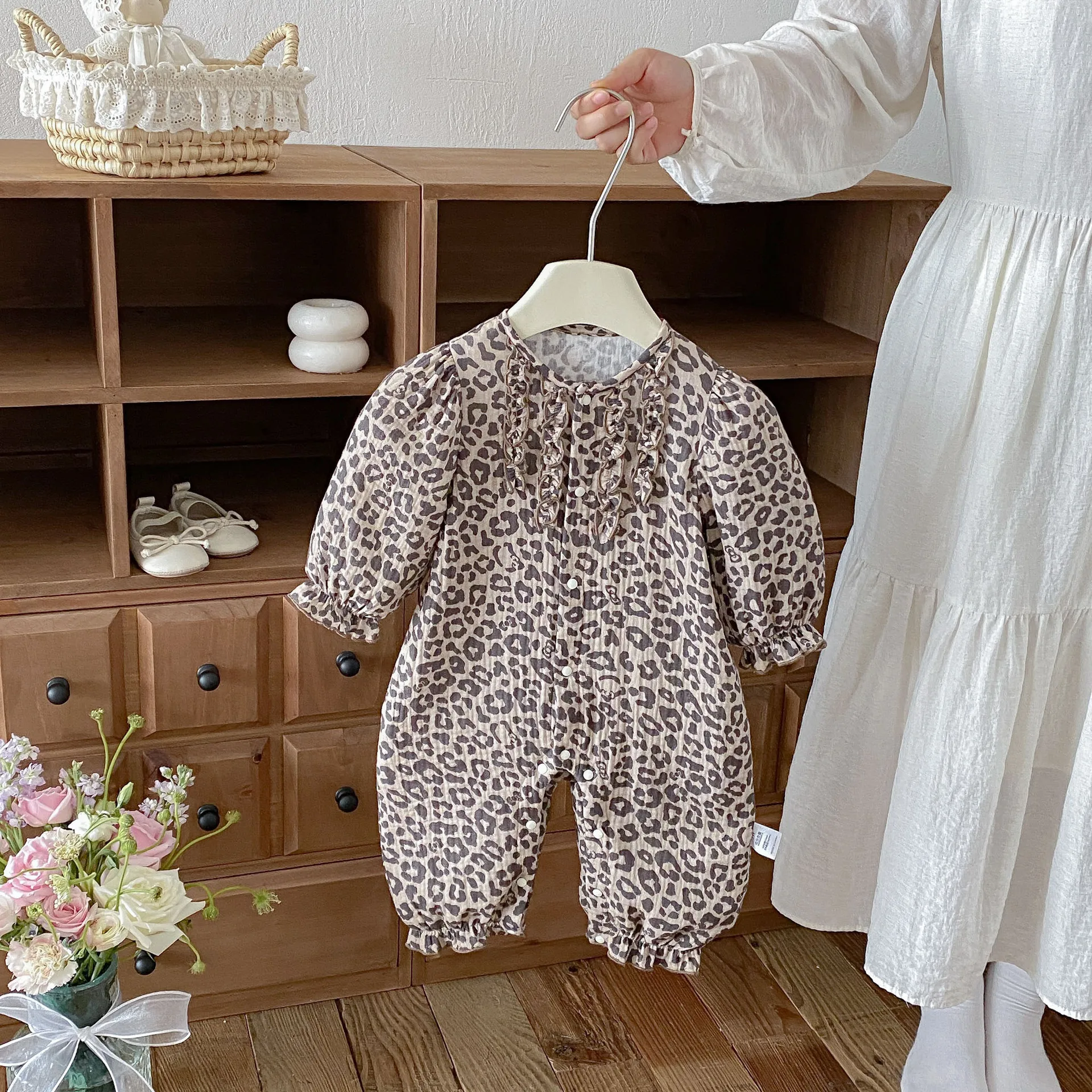 New Infant Girls long Sleeve Leopard Romper ,  Newborn Princess Kids Cute Party Birthday Clothes   0-2 T