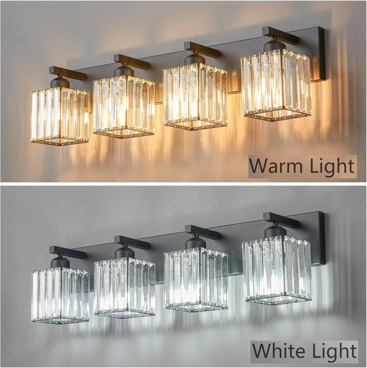 Luz moderna de cristal negro para pared de baño, accesorios de iluminación para tocador, 4 luces