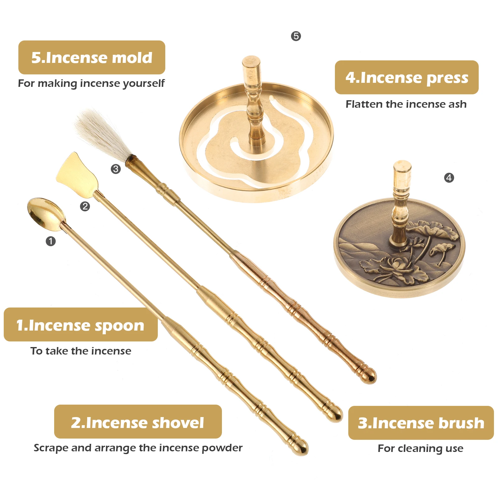 

Incense Tool Ash Presser Mold Powder Brass Making Tools Kit Aromatherapy Supplies