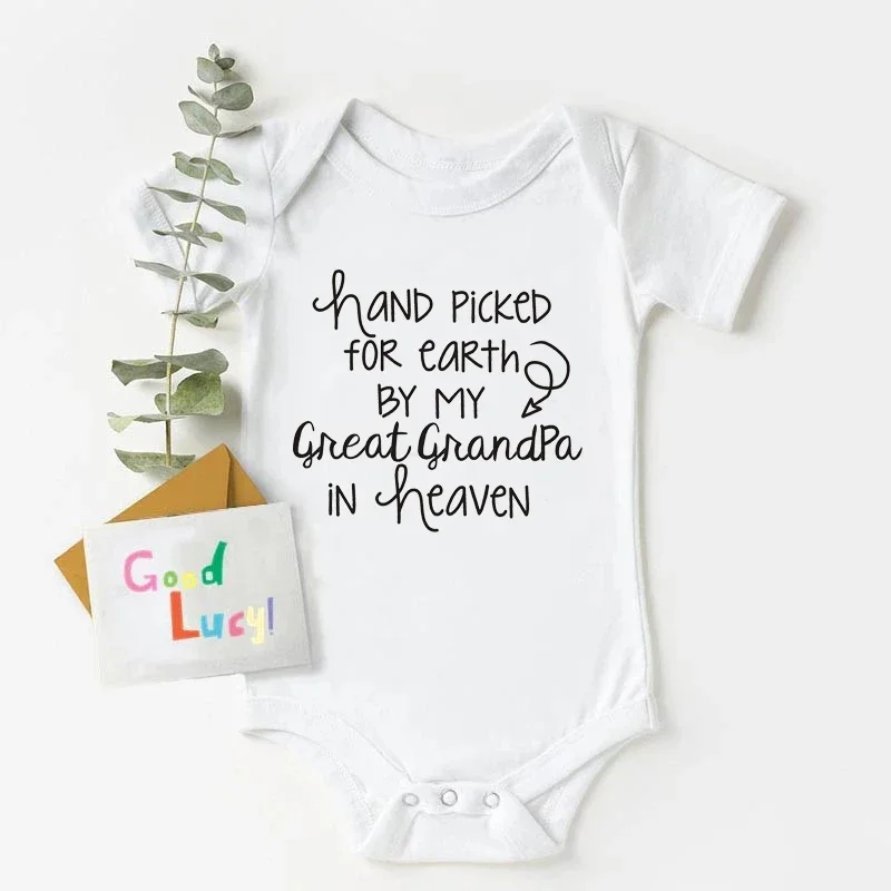 Bodysuit bayi dipilih tangan untuk Bumi oleh My Great Grandpa In Heaven dicetak Romper bayi baru lahir tubuh katun pakaian bayi perempuan laki-laki