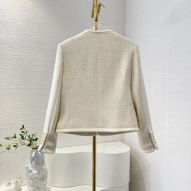 Beige Gold Buttons Elegant Women New Arrivals 2024 Autumn Winter Fashion Office Lady Long Sleeve Tweed Jacket